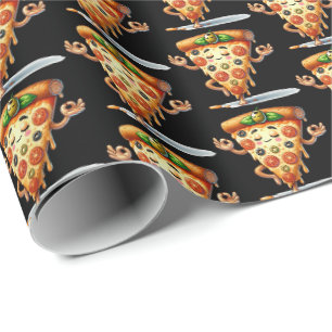 Fun yoga pizza party tiled wrapping paper