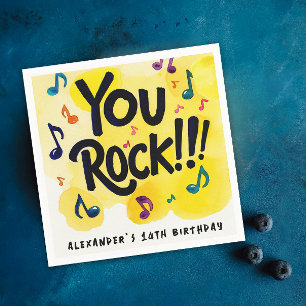 Fun You Rock Yellow Watercolor Music Notes Paint Napkin