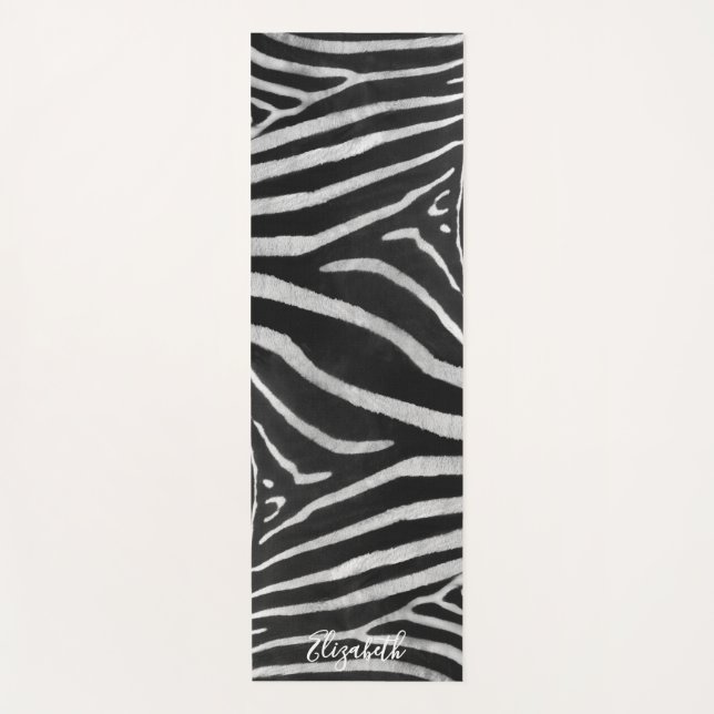 Fun Zebra Fur Pattern Custom Name Yoga Mat (Front)