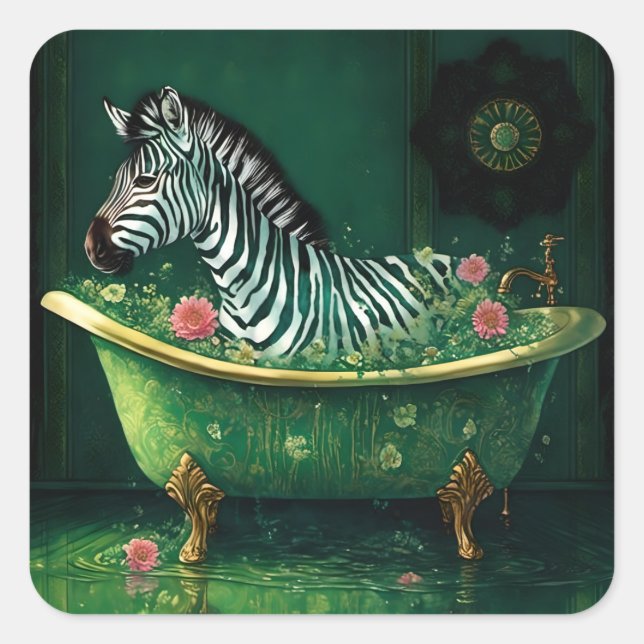 Fun Zebra in a Bathtub Square Sticker (Front)