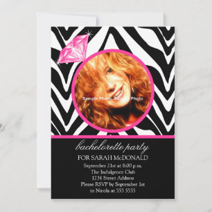 Fun Zebra Print & Diamond Photo Bachelorette Party Invitation