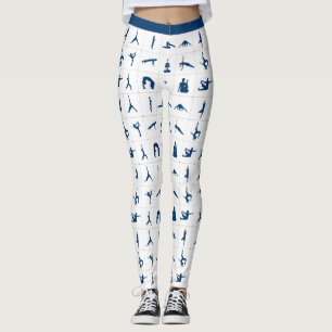 Fun Zen Yoga Poses Blue White Meditation Leggings