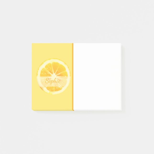 FUN ZESTY SUNNY HAPPY YELLOW LEMON FRUIT SLICE  POST-IT NOTES (Front)