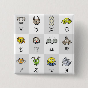 Fun Zodiac Astrological Characters 2 Inch Square Button