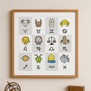 Fun Zodiac Astrological Characters Poster