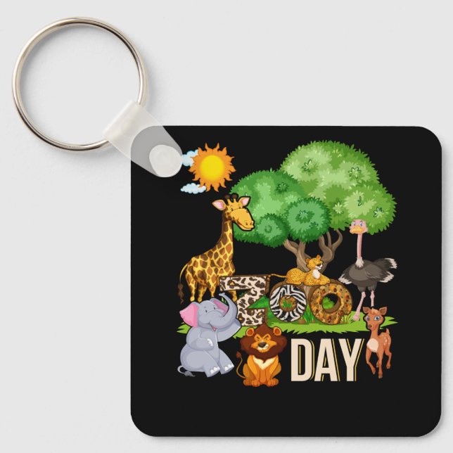 Fun Zoo Day Cute Animals School Field Trip Safari  Keychain (Front)