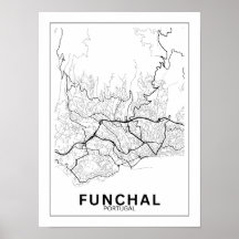 Funchal Town Map Style Classic Lines