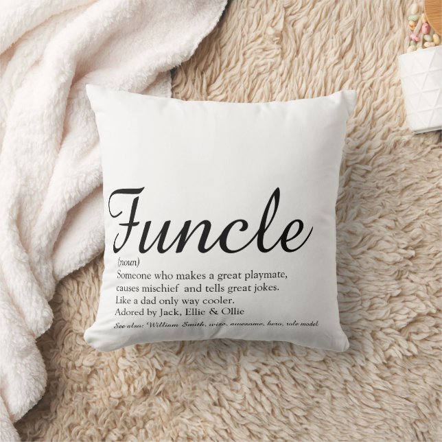 Funcle Cool Fun Uncle Funny Quote Black and White Throw Pillow (Blanket)