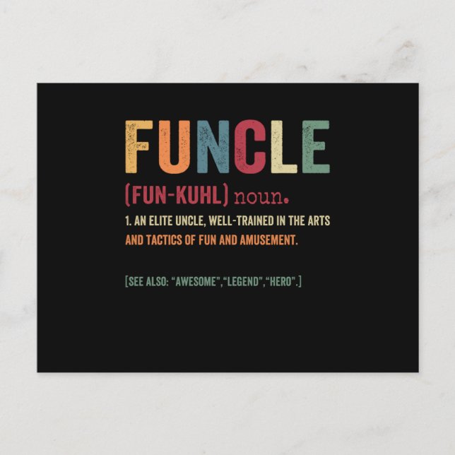 Funcle Funny Uncle Definition, Awesome Legend Hero Holiday Postcard (Front)