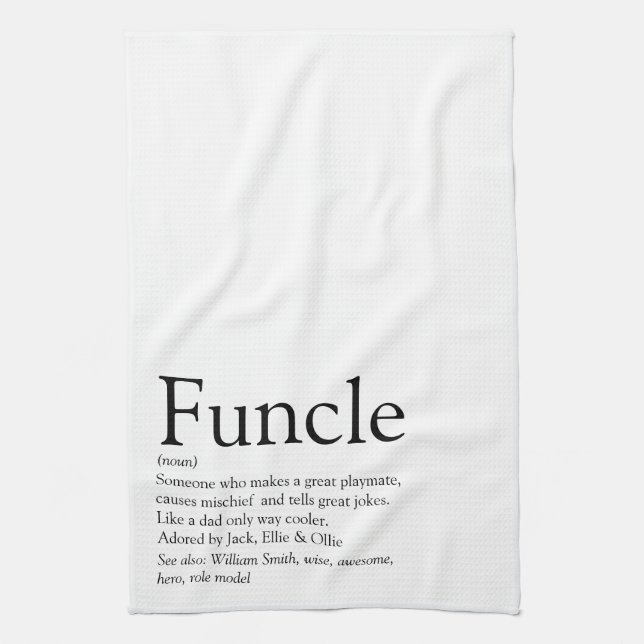 Funcle, Uncle Definition Black and White Kitchen Towel (Vertical)