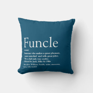 Funcle, Uncle Definition Modern Blue Fun Throw Pillow