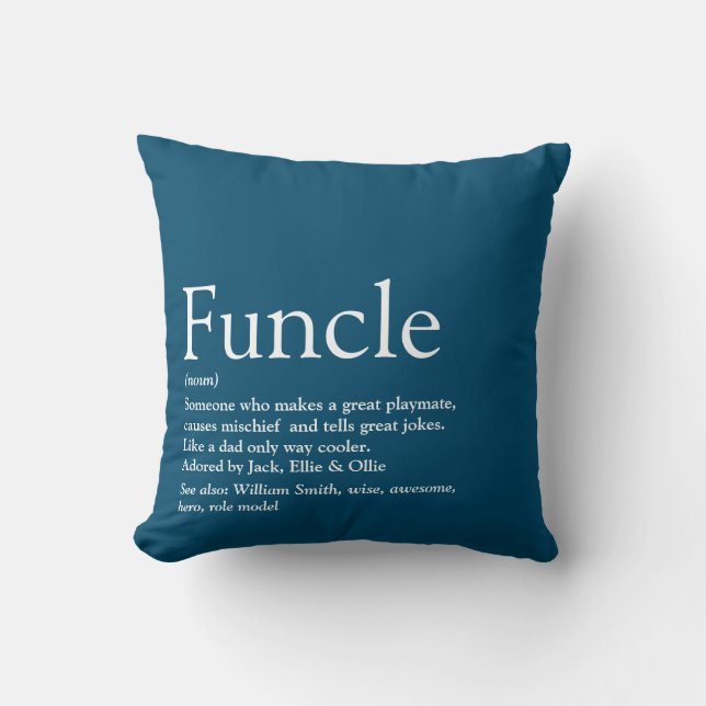 Funcle, Uncle Definition Modern Blue Fun Throw Pillow (Front)