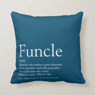 Funcle, Uncle Definition Modern Blue Fun Throw Pillow