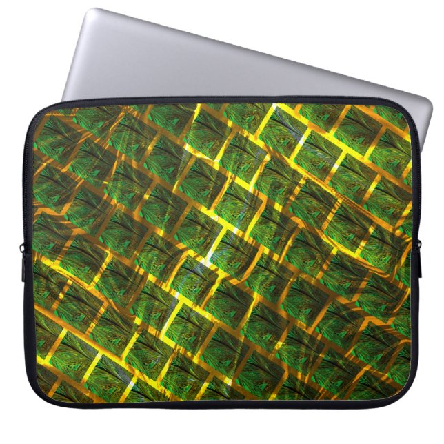 Fundo com imagem verde sob grade dourada? laptop sleeve (Front)