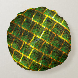 Fundo com imagem verde sob grade dourada? round pillow