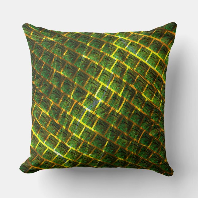 Fundo com imagem verde sob grade dourada? Verso... Throw Pillow (Front)