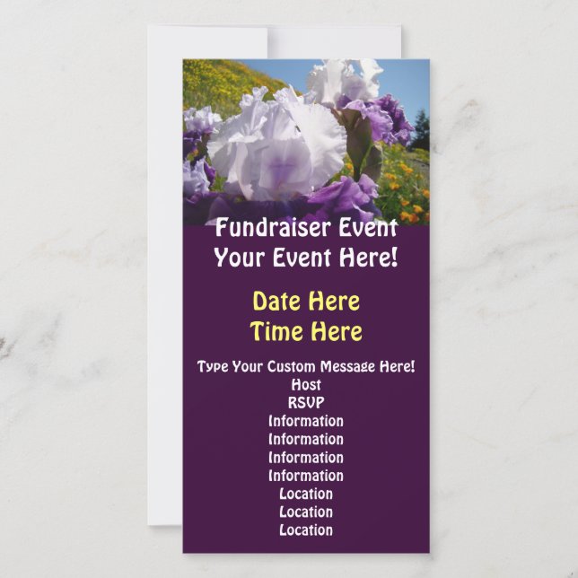 Fundraiser Events Custom Invitations Iris Flowers (Front)