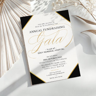 FUNDRAISING GALA BALL elegant event black tie gold Invitation