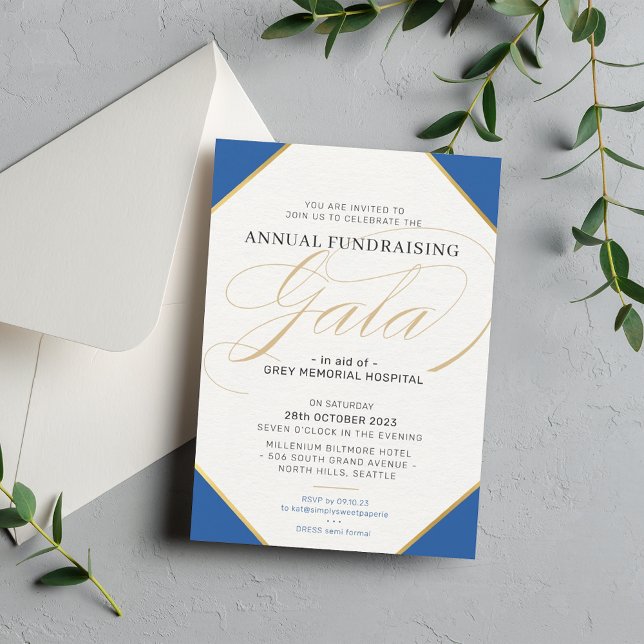 FUNDRAISING GALA BALL formal event royal blue gold Invitation (Creator Uploaded)