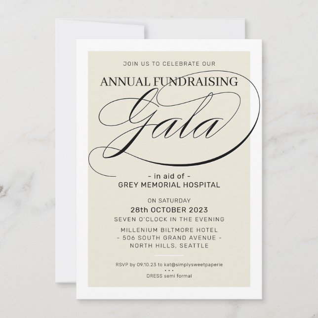 FUNDRAISING GALA event fancy gold frame ivory Invi Invitation (Front)