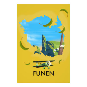 Funen , Denmark map travel poster