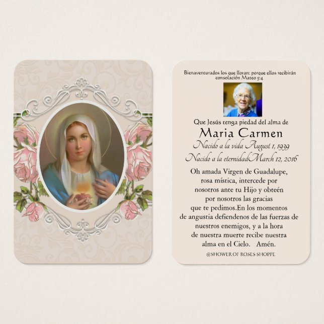 Funérailles espagnoles Vierge Marie Prière Sainte (Devant & derrière)