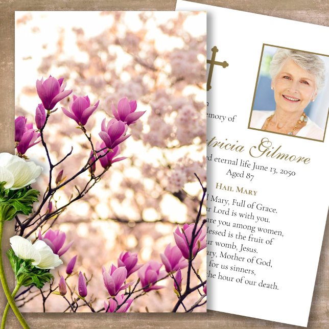 Funérailles Magnolia Memorial Prayer Cartes de Sym (Forever in our hearts, celebration of life, in loving memory of, prayer cards for bereavement)