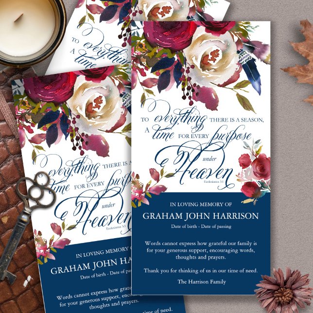 Funérailles Mémorial Floral Funérailles Merci Cart (sympathy thank you cards,
after funeral thank you cards,
thank you cards for celebration of life,)