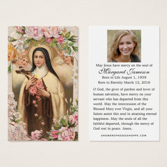 Funérailles Mémorial Saint Card St Therese Roses (Devant & derrière)