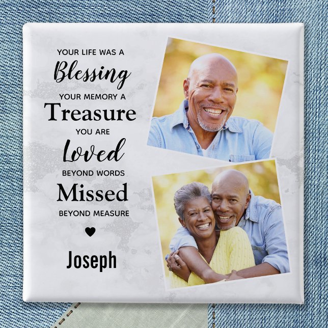 Funeral 2 Photo Keepsake Memorials Remembrance Inch Square Button (Creator Uploaded)