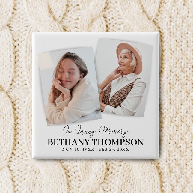 Funeral 2 Photo Memorial Tribute 2 Inch Square Button (Creator Uploaded)