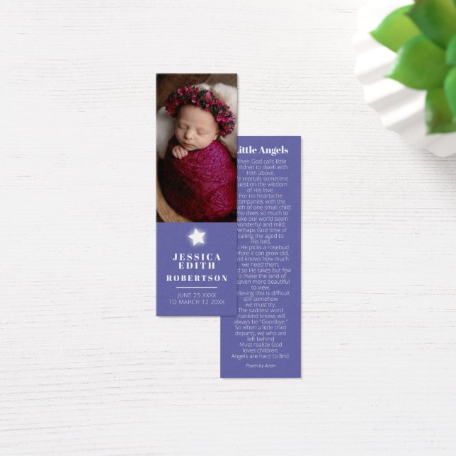 Funeral angel white star poem photo bookmark (Desk)
