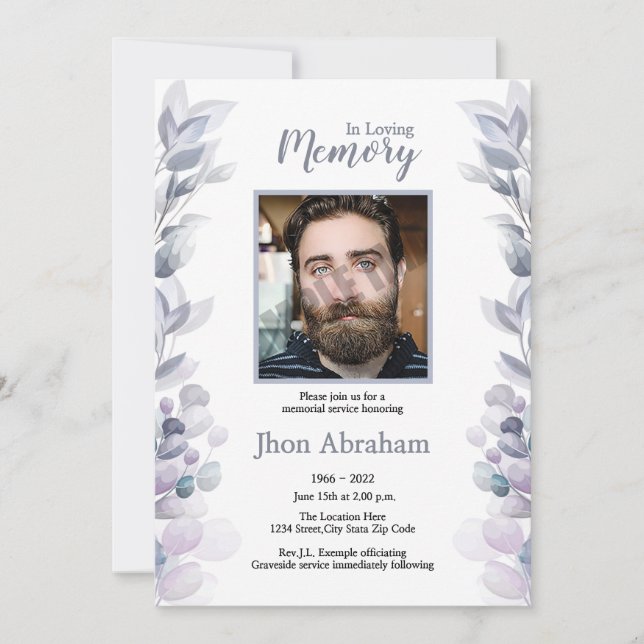 Funeral Announcement Card / Invitation Card (Front)