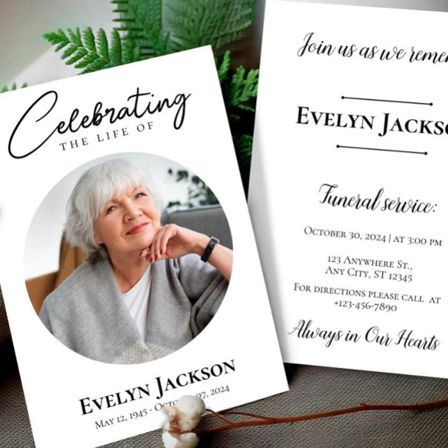 Funeral Announcement,Memorial Service Photo  Invitation (Celebrating of Life Funeral Announcement Memorial Service Invitation Editable Photo)