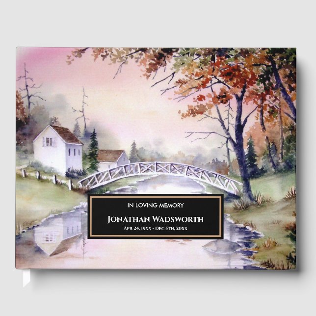 Funeral Arched Bridge New England Landscape Guest Book (Front)