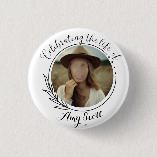 Funeral badges minimalist elegant photo design 1 inch round button (Front)