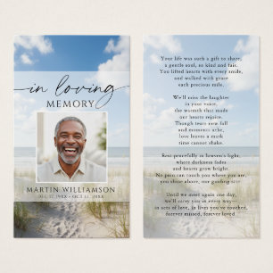 Funeral Beach Photo In Loving Memory Prayer Card