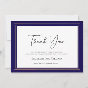 Funeral Bereavement Navy & Gold Thank You Card
