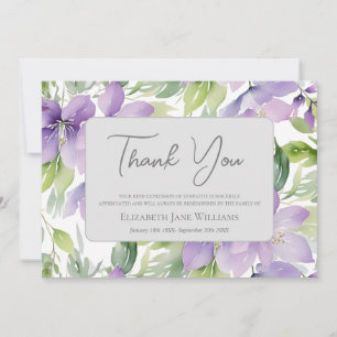 Funeral Bereavement Purple Floral Thank You Card