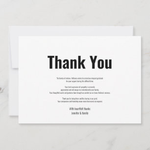 Funeral Bereavement Simple Black & White Thank You Card
