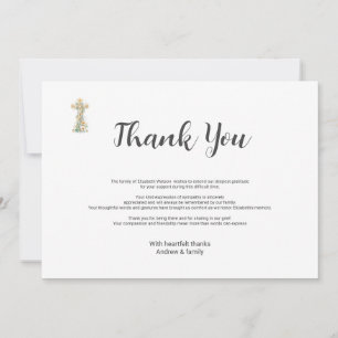 Funeral Bereavement Simple Floral Cross Thank You Card