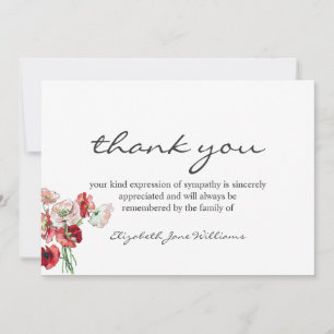 Funeral Bereavement Watercolor Poppies Thank You