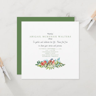 Funeral Bird and Pomegranate Celebration of Life   Invitation