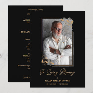 Funeral Black Fake Golden Branches Photo Remember Invitation