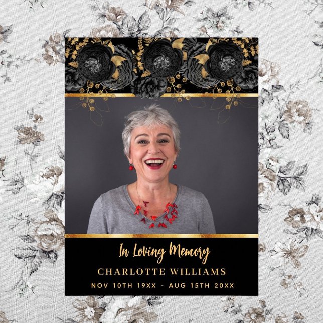 Funeral black gold photo memorial welcome poster (Creator Uploaded)