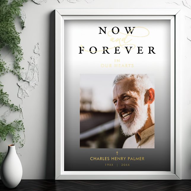 Funeral Black Gradient Photo Whimsical Script Foil Prints (Creator Uploaded)