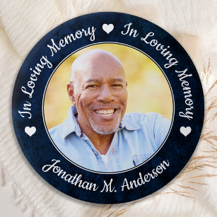 Funeral Blue Marble Loving Memory Photo Memorial 3 Inch Round Button