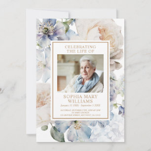 Funeral Blush & Blue Flowers Memorial Program