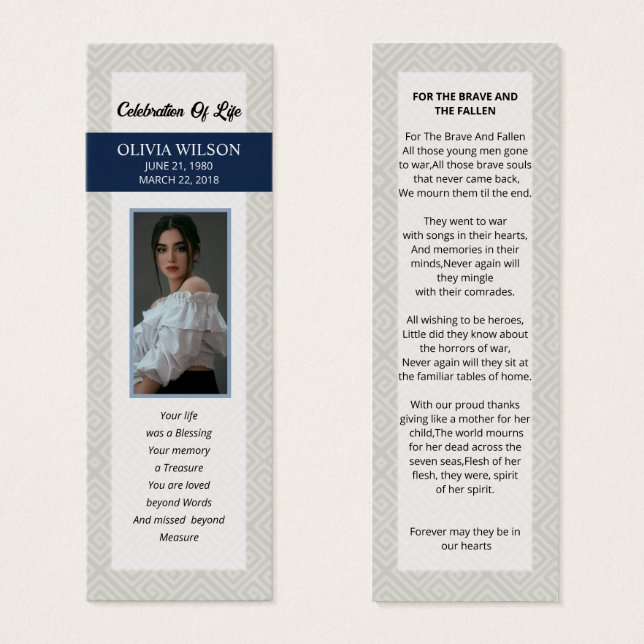 Funeral Bookmark Template (Front & Back)
