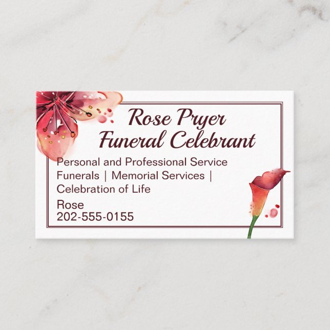 Funeral Celebrant Lily Flower Business Card (Front)